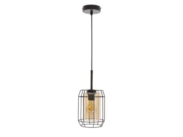 Lampa wisząca Peralo czarna z bursztynowym szklanym kloszem