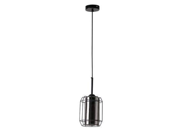 Lampa wisząca Peralo czarna z przydymionym szkłem w metalowym koszu
