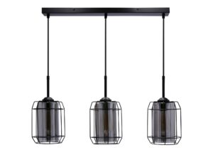 Miniaturka 4 - Lampa wisząca Peralo czarna trzy przydymione klosze w drucianych osłonach