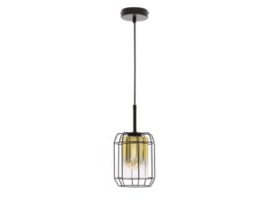Miniaturka 1 - Lampa wisząca Peralo z czarną metalową osłoną i złotym szklanym kloszem
