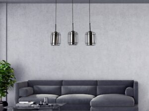 Miniaturka 1 - Lampa wisząca Peralo trzypunktowa z przydymionym szkłem w salonie