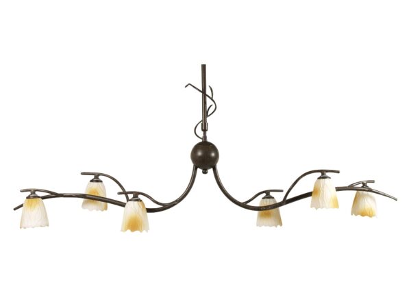 Lampa wisząca Perana z sześcioma jasnymi kloszami i ramionami w patynie