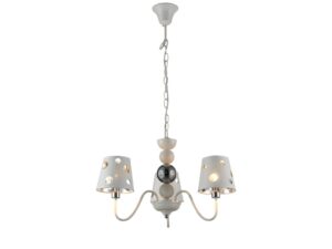 Miniaturka 1 - Lampa wisząca Perasano biała trzy perforowane klosze i łańcuch na białym tle