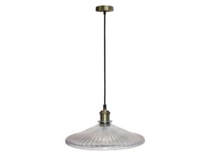 Miniaturka 2 - Lampa wisząca Perela z bezbarwnym ryflowanym kloszem i wykończeniem w patynie na białym tle