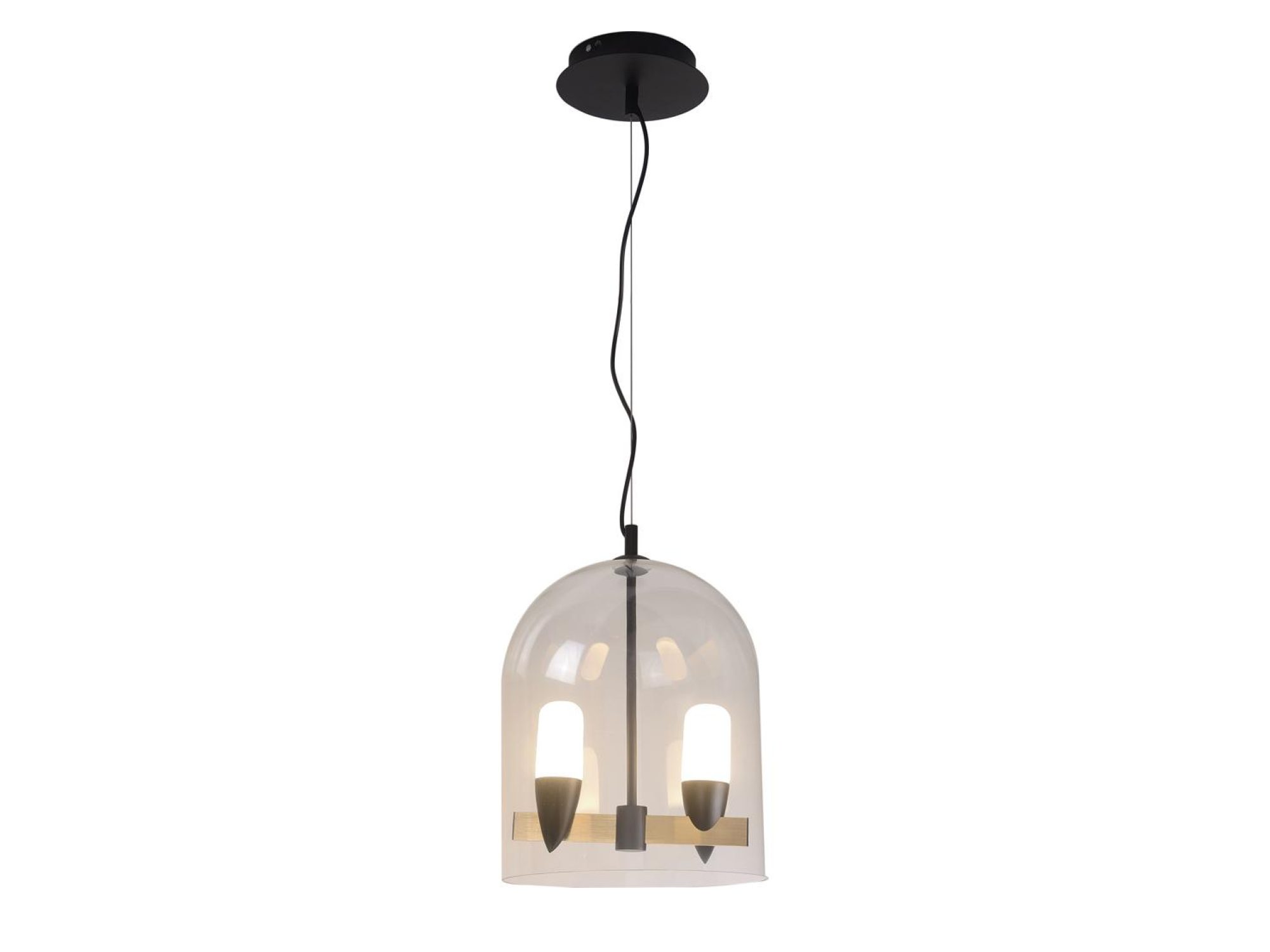Lampa wisząca Peresona czarna ze szklanym kloszem i dwoma źródłami LED