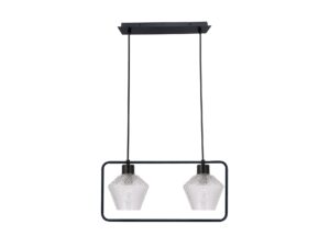 Miniaturka 3 - Dwupunktowa lampa wisząca Perimia z czarną prostokątną ramą i dwoma ryflowanymi szklanymi kloszami