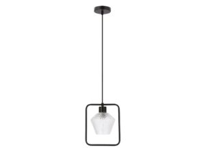 Miniaturka 3 - Jednopunktowa lampa wisząca Perimia z czarną kwadratową ramą i szklanym karbowanym kloszem