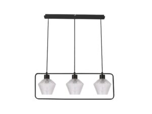Miniaturka 3 - Lampa wisząca Perimia z trzema ryflowanymi szklanymi kloszami i czarną ramą