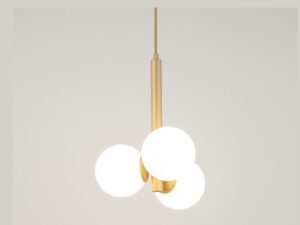 Miniaturka 1 - Lampa wisząca Perla 3 złoty beż z trzema rozświetlonymi białymi kulami