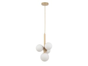 Miniaturka 6 - Lampa wisząca Perla 4 złoty beż z czterema białymi kulistymi kloszami, pełne zawieszenie