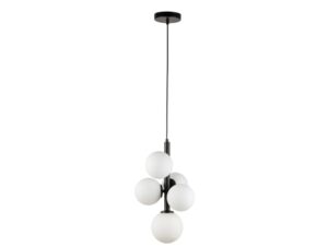 Miniaturka 4 - Lampa wisząca Perla 5 – pięć białych kloszy i czarna konstrukcja