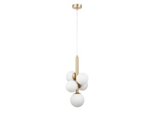 Miniaturka 4 - Lampa wisząca Perla Lux 5 z pięcioma białymi kulistymi kloszami na białym tle
