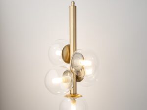 Miniaturka 3 - Lampa wisząca Perla Lux 5 zbliżenie przejrzystych kloszy i złotego trzonu