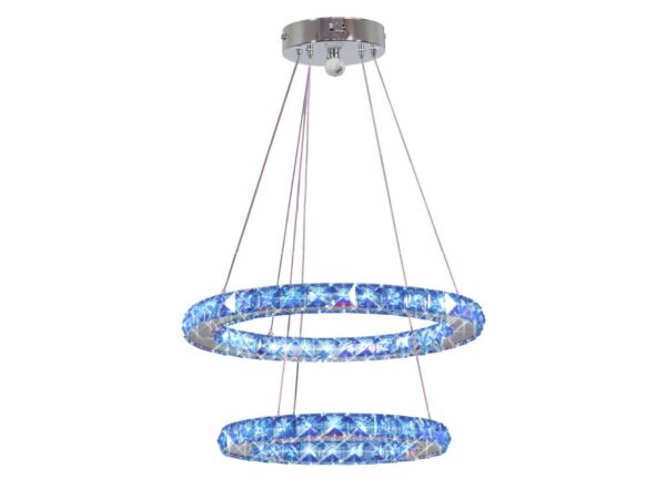 Lampa wisząca LED RGB Perosio chrom z dwoma kryształowymi pierścieniami