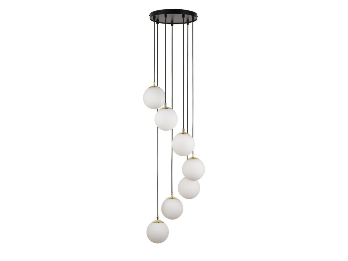 Lampa wisząca Piano 7-punktowa kaskadowa ze szklanymi kulami