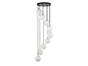 Miniaturka 4 - Lampa wisząca Piano 9 czarno-złota z dziewięcioma białymi kulami na kaskadowym zawieszeniu