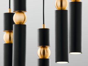 Miniaturka 3 - Lampa wisząca 5-punktowa czarno-złota – zbliżenie cylindrów