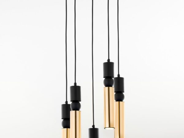 Lampa wisząca 5-punktowa złoto-czarna – widok całej lampy