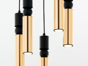 Miniaturka 4 - Lampa wisząca 5-punktowa złoto-czarna – zbliżenie kloszy