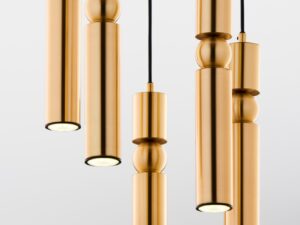 Miniaturka 6 - Lampa wisząca 5-punktowa złota – zbliżenie metalowych detali