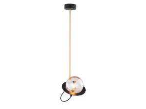 Miniaturka 8 - Lampa wisząca Planet złoto-czarna z kulistym szklanym kloszem i pierścieniem – widok główny