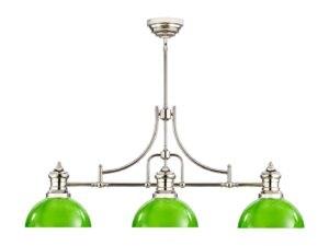 Miniaturka 5 - Lampa wisząca Platino 3-punktowa z zielonymi kloszami na białym tle