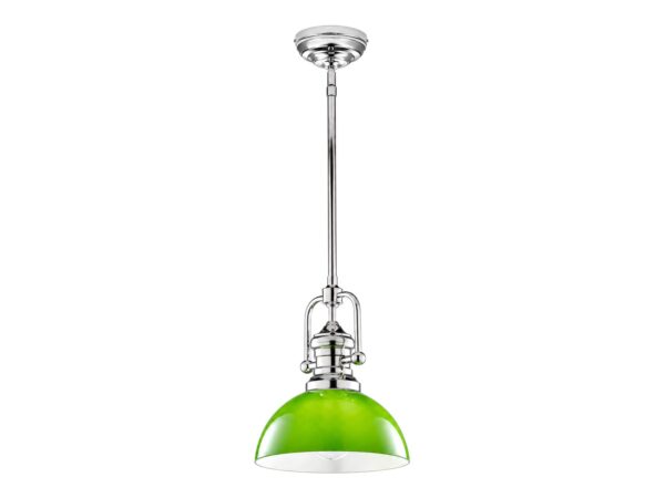 Lampa wisząca Platino z zielonym szklanym kloszem na białym tle