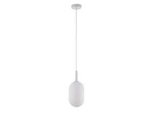 Miniaturka 7 - Lampa wisząca Pluum 1 M biała z mlecznym szklanym kloszem na białym tle