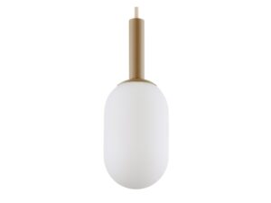 Miniaturka 5 - Detal mlecznego klosza i beżowego mocowania lampy Pluum 1 S