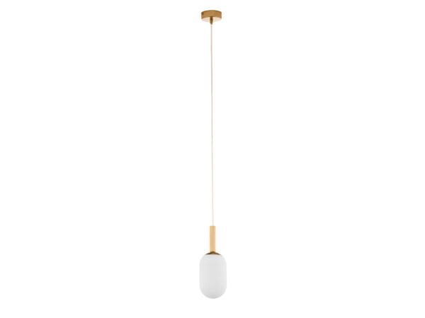 Lampa wisząca Pluum 1 S 10 cm ze złotym szczotkowanym korpusem i białym kloszem