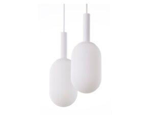 Miniaturka 4 - Lampa wisząca Pluum 2 biała z dwoma szklanymi kloszami, ujęcie całej oprawy