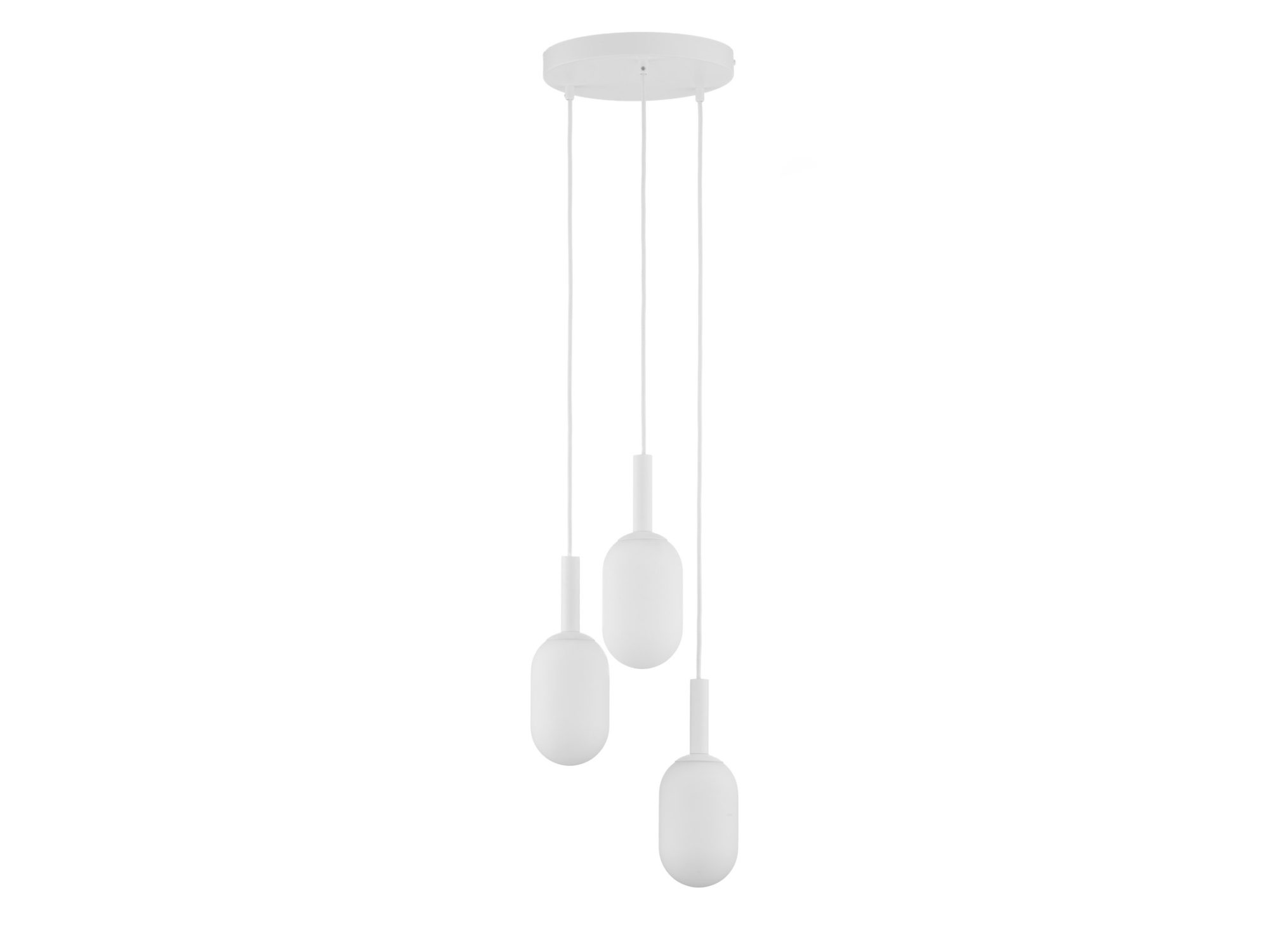 Lampa wisząca Pluum 3 koło, trzy białe klosze szklane na okrągłej rozecie