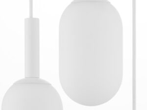Miniaturka 6 - Zbliżenie białych szklanych kloszy lampy wiszącej Pluum 3 koło