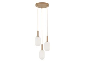 Miniaturka 1 - Lampa wisząca Pluum 3 koło, trzy białe klosze i oprawa w ciepłym beżu