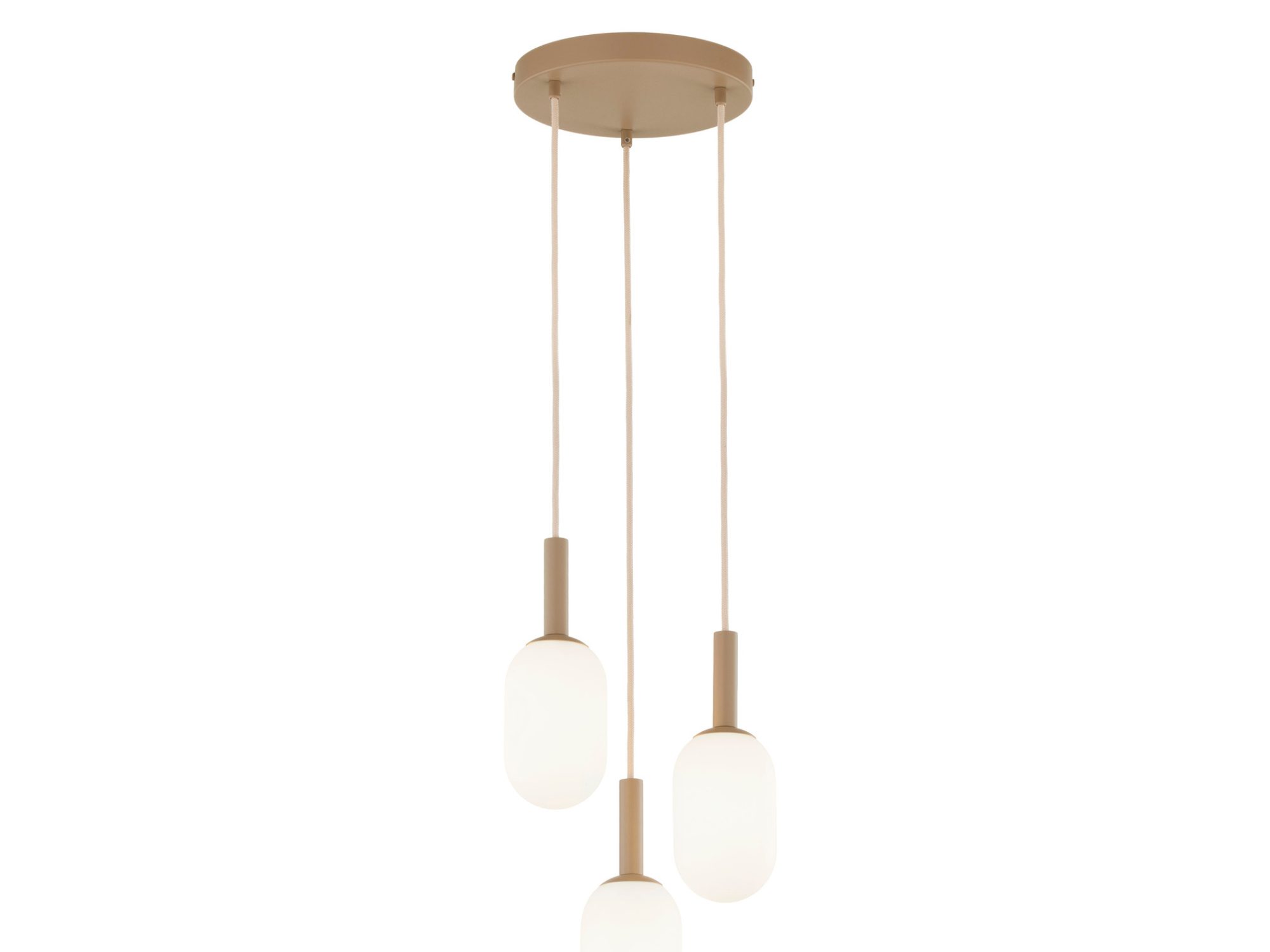 Lampa Pluum 3 koło w ciepłym beżu z trzema rozświetlonymi kloszami
