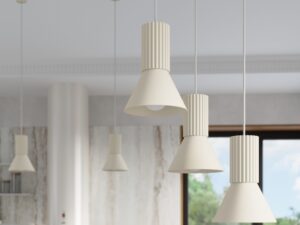 Miniaturka 42 - Lampa wisząca potrójna Avelira 30 cm beżowy nad stołem – zbliżenie