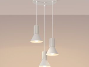 Miniaturka 33 - Lampa wisząca potrójna Avelira 30 cm beżowy z włączonym światłem