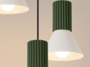 Miniaturka 21 - Lampa wisząca potrójna Avelira 30 cm beżowy + zielony oliwkowy – klosze ze światłem
