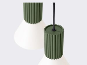 Miniaturka 23 - Lampa wisząca potrójna Avelira 30 cm beżowy + zielony oliwkowy – ryflowane osłony kloszy