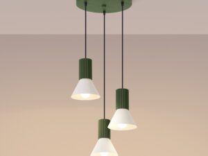 Miniaturka 20 - Lampa wisząca potrójna Avelira 30 cm beżowy + zielony oliwkowy z włączonym światłem
