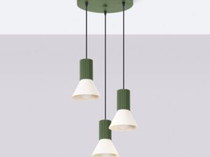 Miniaturka 19 - Lampa wisząca potrójna Avelira 30 cm beżowy + zielony oliwkowy we wnętrzu
