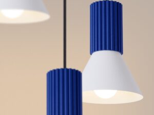 Miniaturka 8 - Lampa wisząca potrójna Avelira 30 cm biały + ultramaryna – klosze ze światłem