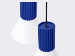 Miniaturka 10 - Lampa wisząca potrójna Avelira 30 cm biały + ultramaryna – ryflowane osłony kloszy