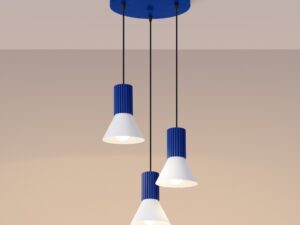 Miniaturka 7 - Lampa wisząca potrójna Avelira 30 cm biały + ultramaryna z włączonym światłem