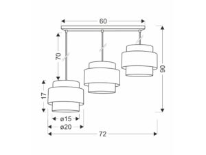 Miniaturka 3 - Rysunek wymiarowy lampy wiszącej Saveria 72 cm z trzema kloszami
