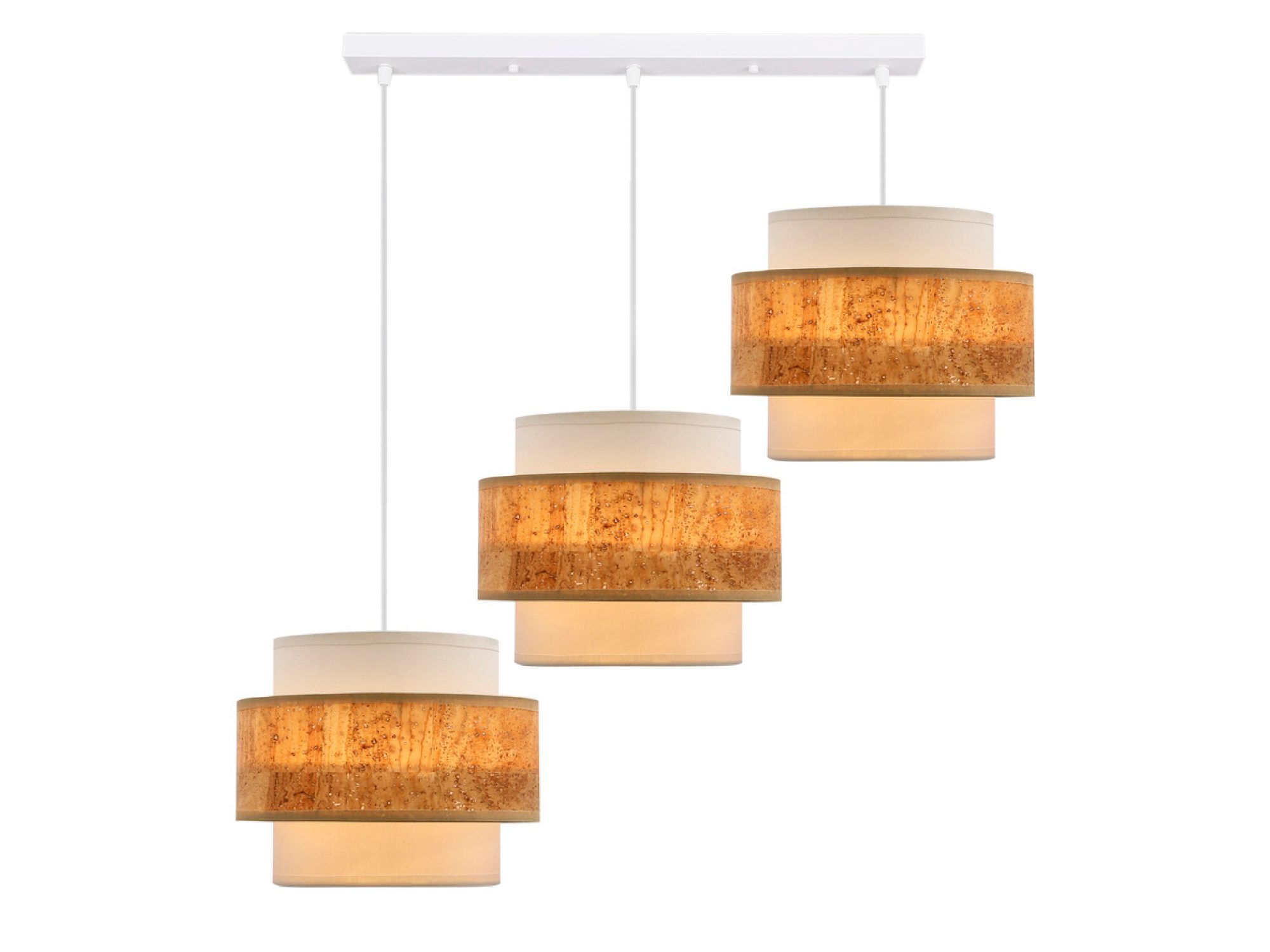 Lampa wisząca Saveria trzy abażury z włączonym światłem