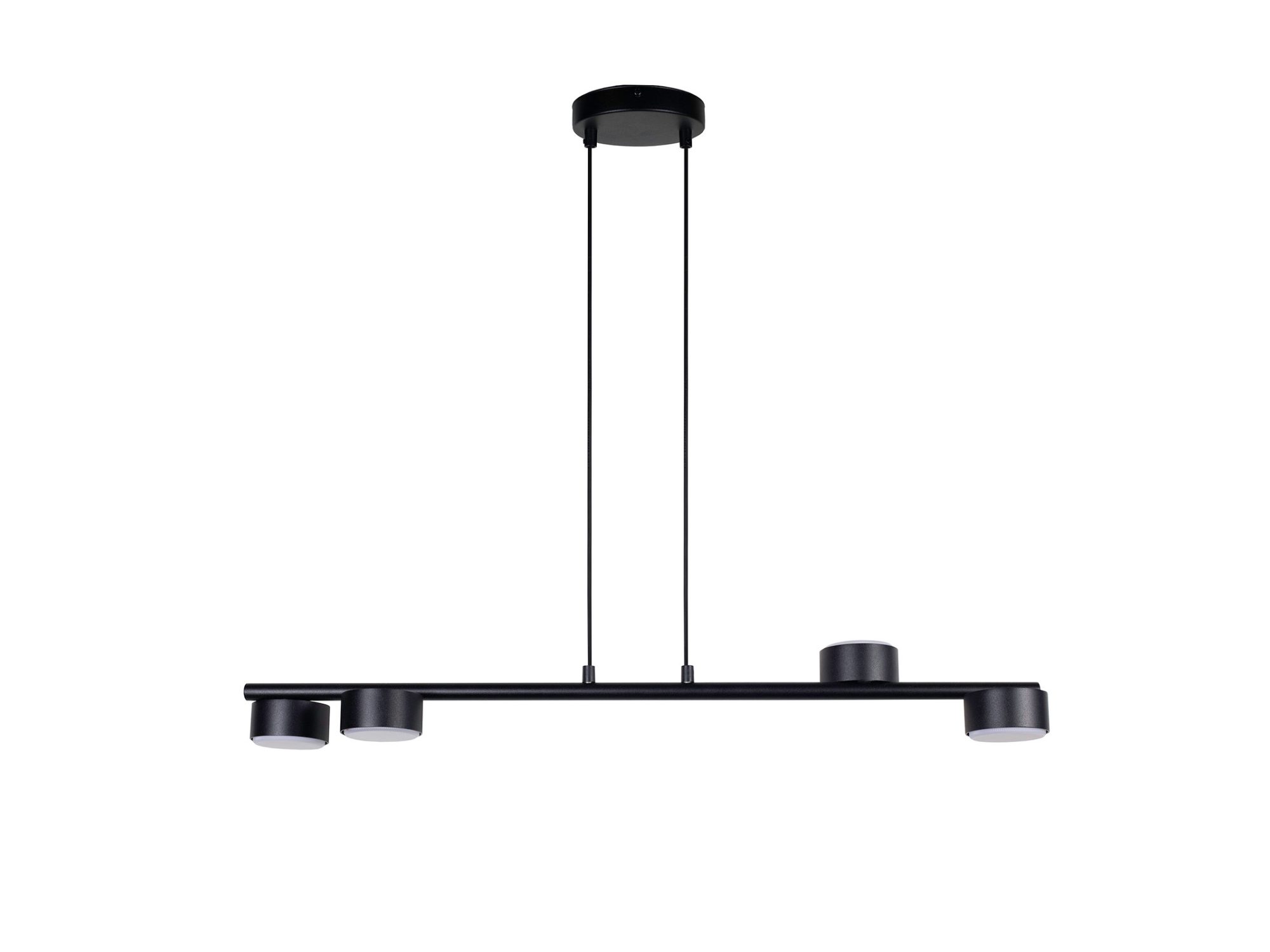 Lampa wisząca Punto 4 czarna, cztery płaskie metalowe klosze na poziomej konstrukcji