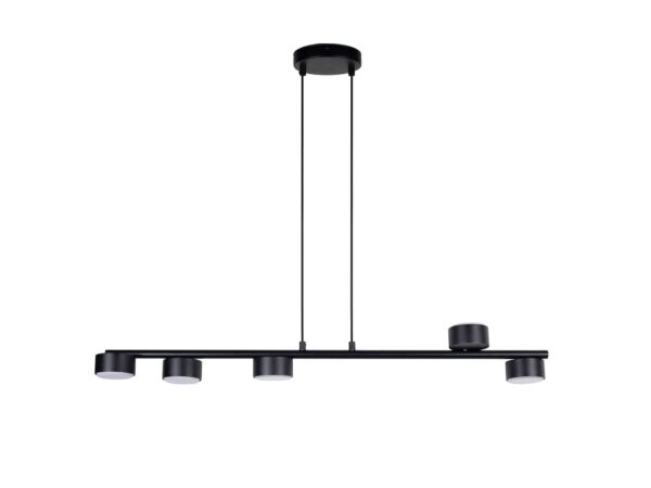 Lampa wisząca Punto 5 czarna z pięcioma metalowymi punktami światła na poziomej listwie