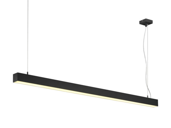 Czarna lampa wisząca Q-Line DALI Single LED z mlecznym dyfuzorem na białym tle