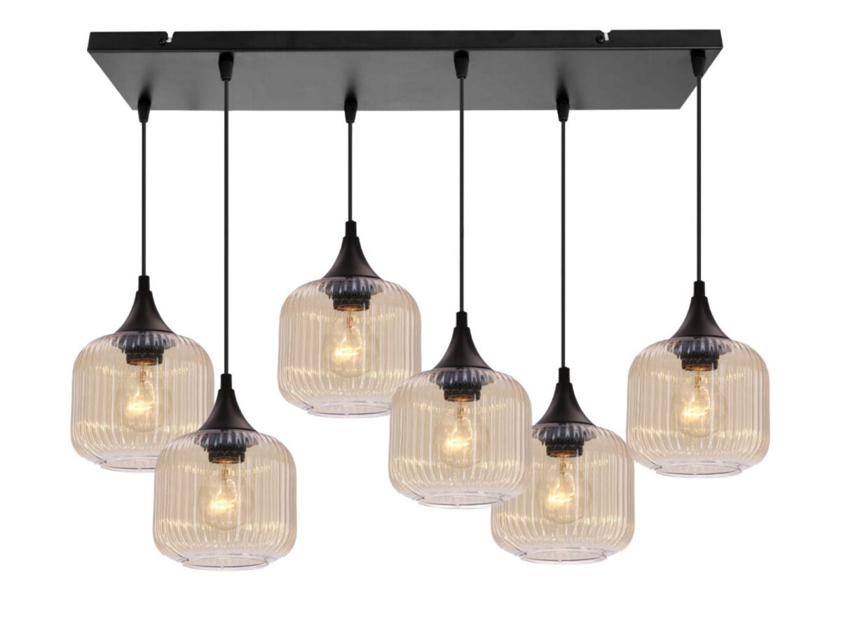 Lampa wisząca Raladia czarna 6 kloszy bursztynowych E27